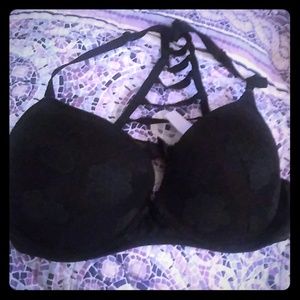 PINK black floral bra
